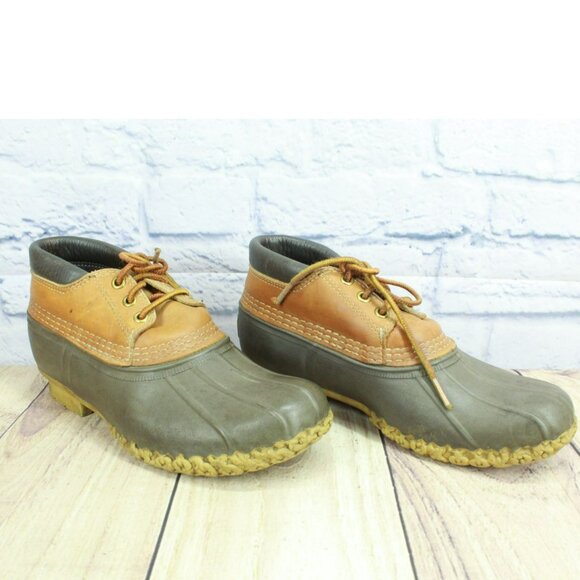 LL Bean Brown Leather Lace Up Unlined Gumshoes Ankle Duck Boots Size 7 M - Picture 3 of 10